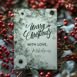 Snowy Greenery Rustic-jul Julkort