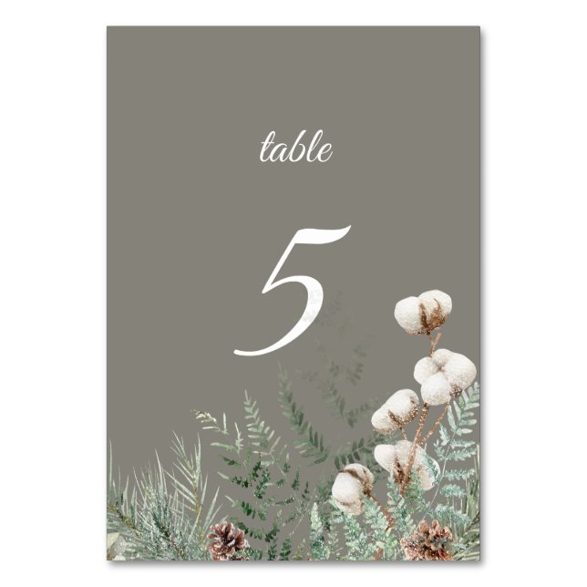 Snowy Greenery Table Number Card Bordsnummer (Framsidan)