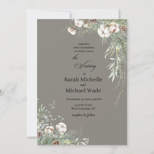 Snowy Greenery Wedding Invitation Inbjudningar (Framsida)