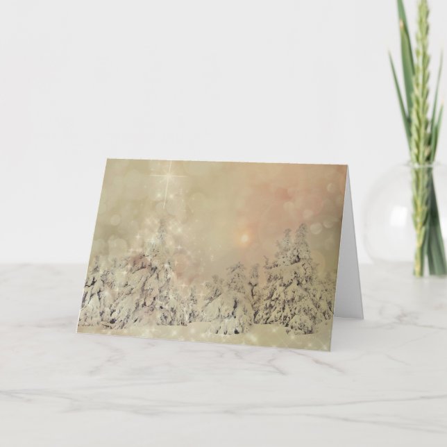 Snowy Guld Forest Jul Helgkort (Framsida)