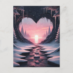 Snowy Heart Valentine Vykort
