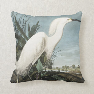 Snowy Heron eller White Egret från amerikanska f Kudde