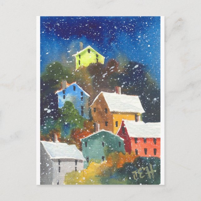 Snowy Hillside Houses Vykort (Framsida)