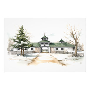 Snowy Horse Barn Wall Art Fototryck