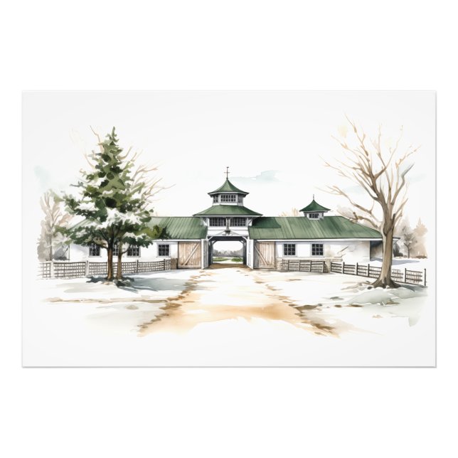 Snowy Horse Barn Wall Art Fototryck (Framsidan)