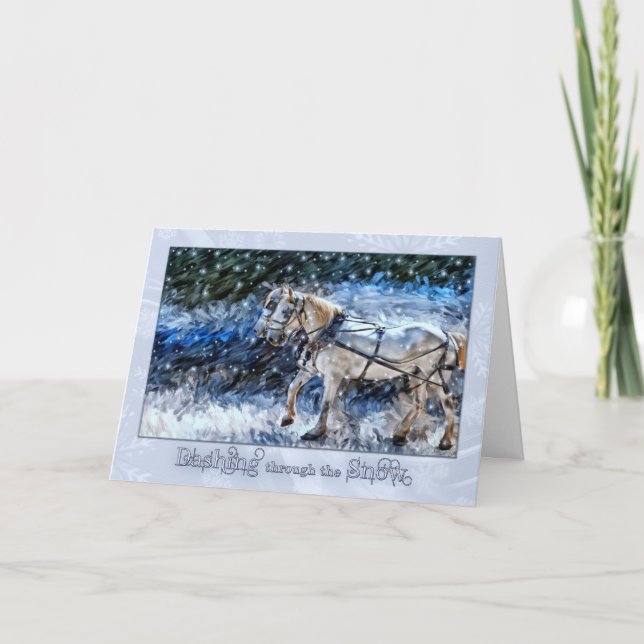 Snowy Horse Drawn Carriage jul Helgkort (Framsida)