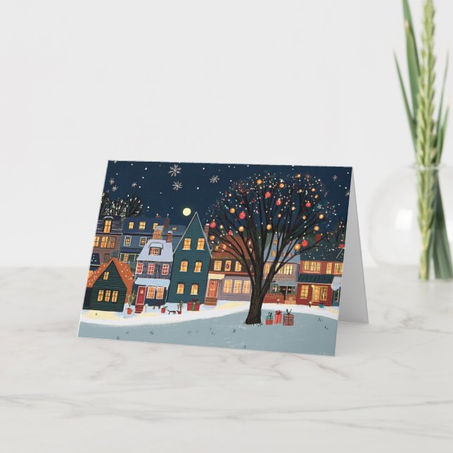 Snowy Houses med jul Ljus Kort (Framsida)