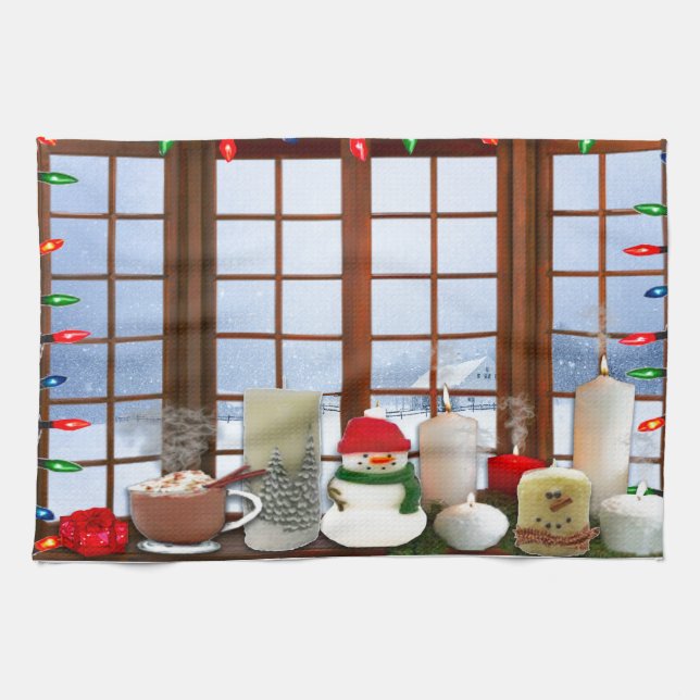 Snowy jul Kväll Kitchen Towels Kökshandduk (Horisontell)