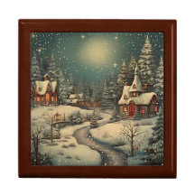 "Snowy jul Night Village Scene" Keepsakbox