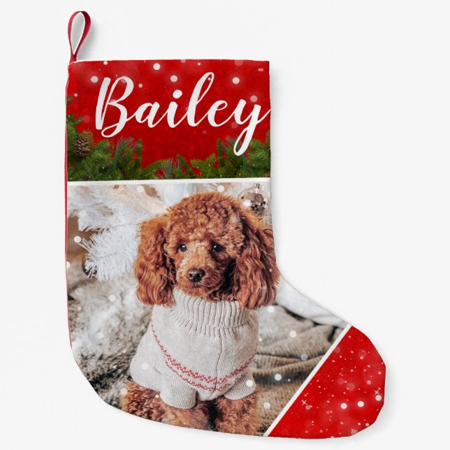 Snowy jul-Personligen Pet Photo Stocking Liten Julstrumpa (Framsidan)