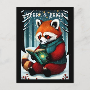 Snowy jul Red Panda Reading Bok vykort