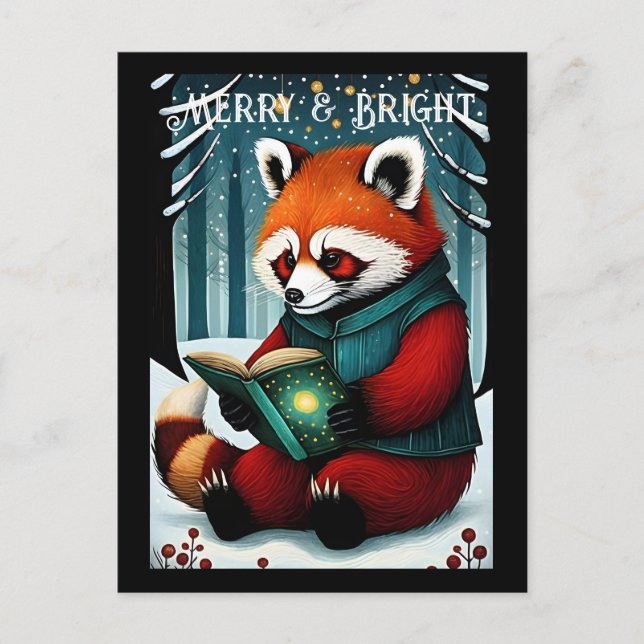 Snowy jul Red Panda Reading Bok vykort (Framsida)