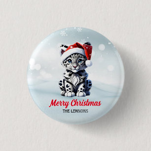 Snowy jul Santa Cute Snö Leopard Unge Knapp