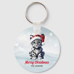 Snowy jul Santa Cute Snö Leopard Unge Nyckelring