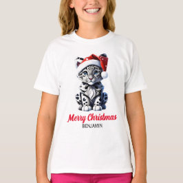Snowy jul Santa Cute Snö Leopard Unge T Shirt