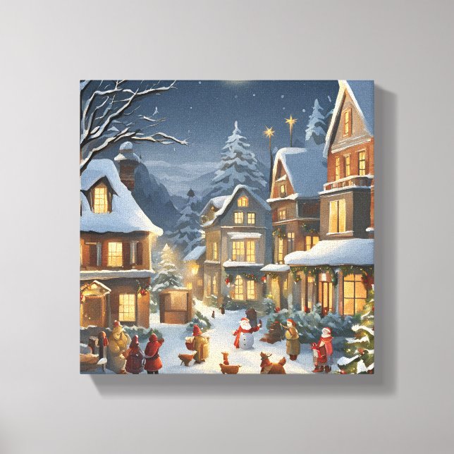 Snowy jul Town Canvastryck (Framsida)