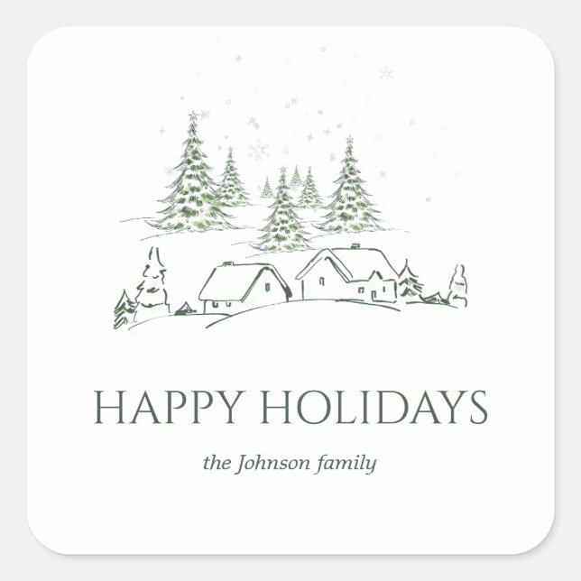 Snowy jul Village Fyrkantigt Klistermärke (Framsida)
