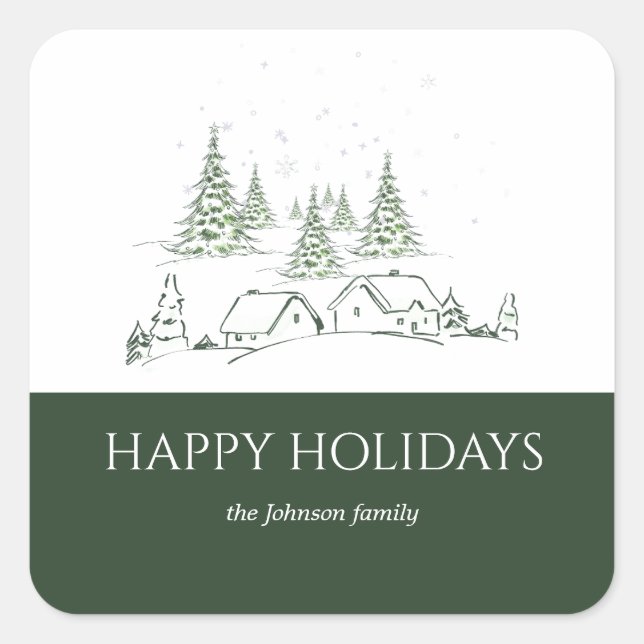 Snowy jul Village Fyrkantigt Klistermärke (Framsida)