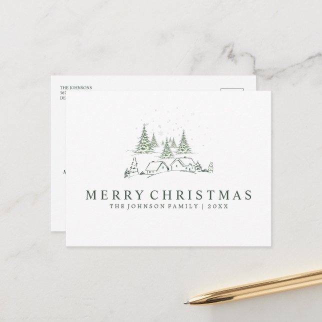 Snowy jul Village Helg Vykort (Fram/Back In Situ)