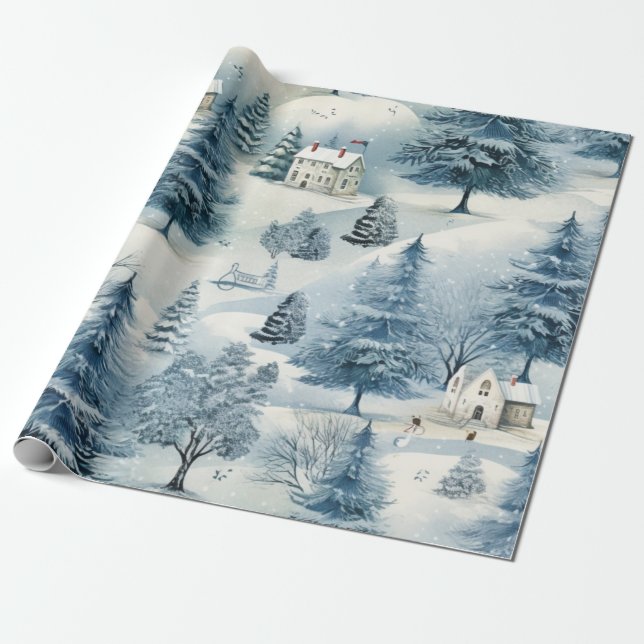 Snowy jul Village Presentpapper (Utrullad)