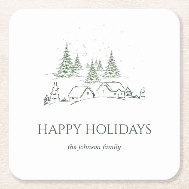 Snowy jul Village Underlägg Papper Kvadrat (Framsidan)
