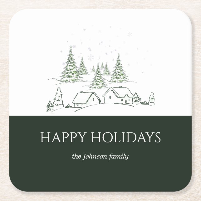 Snowy jul Village Underlägg Papper Kvadrat (Framsidan)
