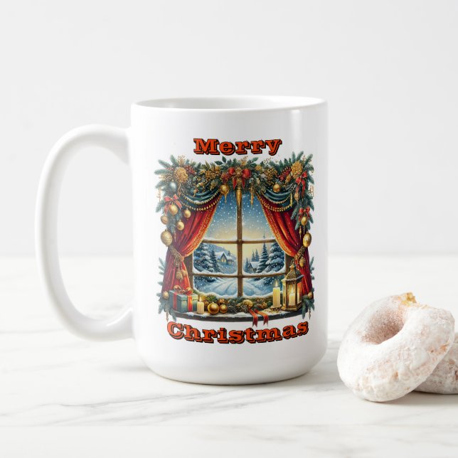 Snowy jul Window Charm Kaffemugg (Med munk)
