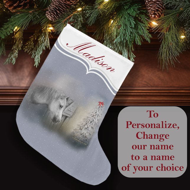Snowy jul Winter Horse Lovers Stor Julstrumpa (Personalize - Change the name!)