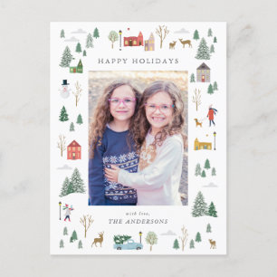 Snowy-julbyn - Flat Helgdag Card Helg Vykort