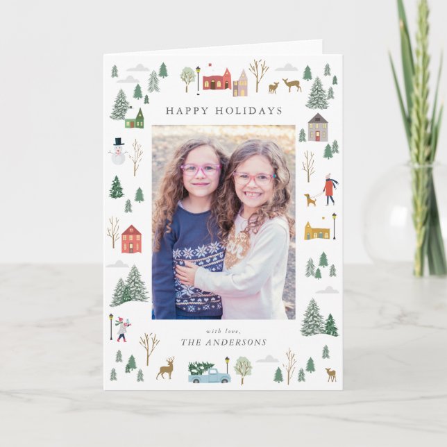 Snowy-julbyn - Flat Helgdag Card Helgkort (Framsida)