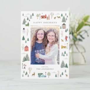 Snowy-julbyn - Flat Helgdag Card Julkort