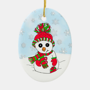 Snowy-julen i Hand plockade Snögubbe Julgransprydnad Keramik