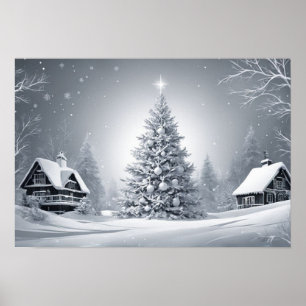 Snowy Julgran Digital julWall Art Poster