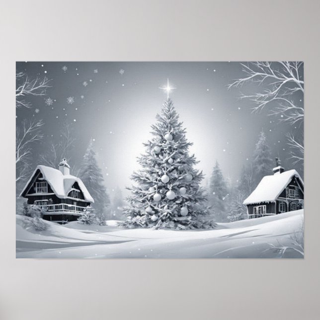 Snowy Julgran Digital julWall Art Poster (Framsidan)