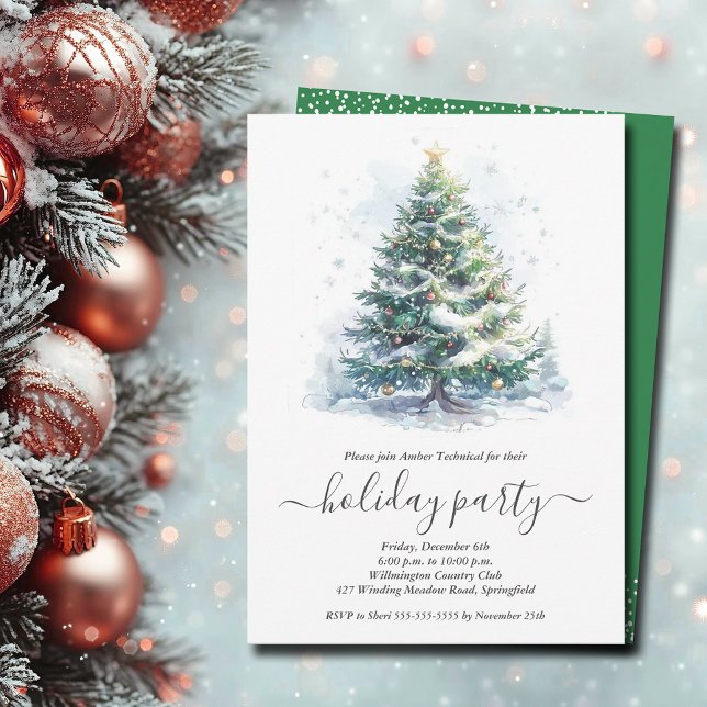 Snowy Julgran Party Inbjudningar (Snowy Christmas Tree Party Invitations - INSTANT DOWNLOAD and/or PRINTED)