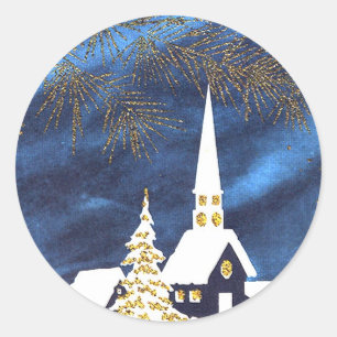 Snowy Julkyrkan Amen Stickers Runt Klistermärke