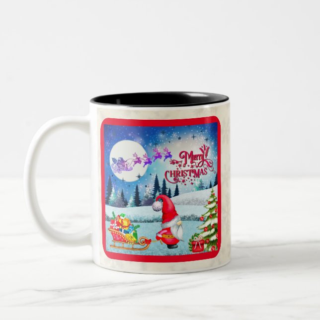 Snowy-jultomten och jultomtens gåvor Två-Tonad mugg (Vänster)