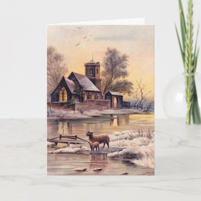 Snowy Land Village Victorian Julkort Kort (Framsida)