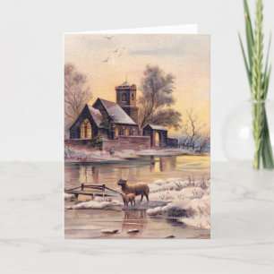 Snowy Land Village Victorian Julkort Kort