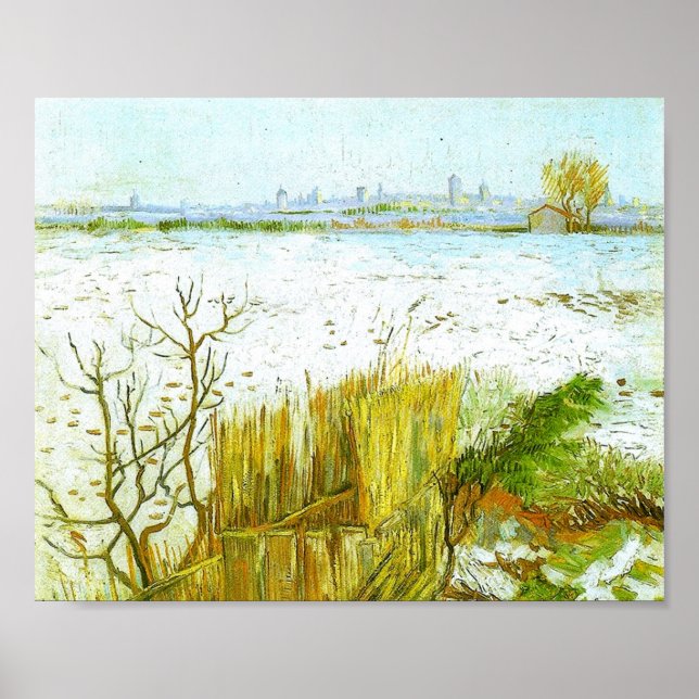 Snowy Ligcape Arles Bakgrund Van Gogh Fine Art Poster (Framsidan)
