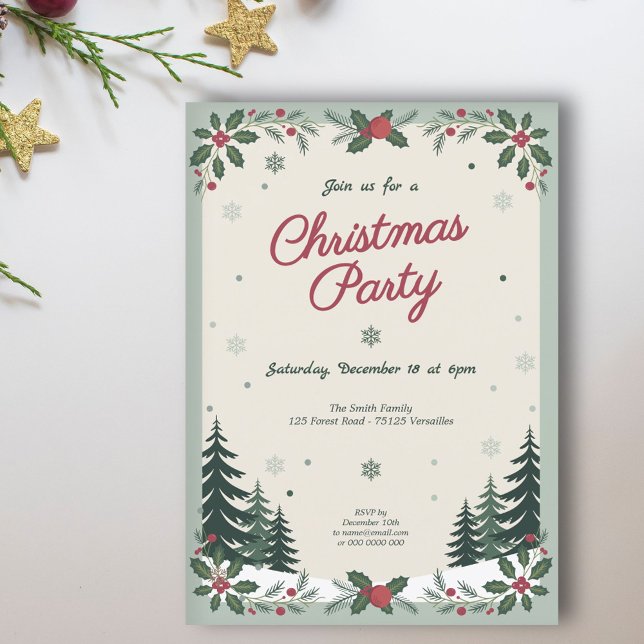 Snowy Ligcape & Fir Träd - Jul Party Inbjudningar (Snowy Landscape & Fir Trees - Christmas Party Invitation)