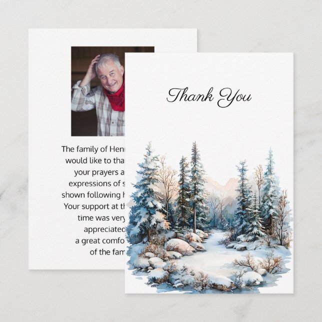 Snowy Ligcape Funeral Photo Tack Kort (Fram/baksida)