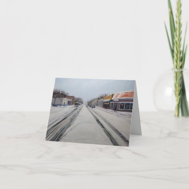 Snowy Main Street Art Note Card Tack Kort (Framsida)