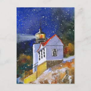 Snowy Maine Lighthouse-vykort Vykort