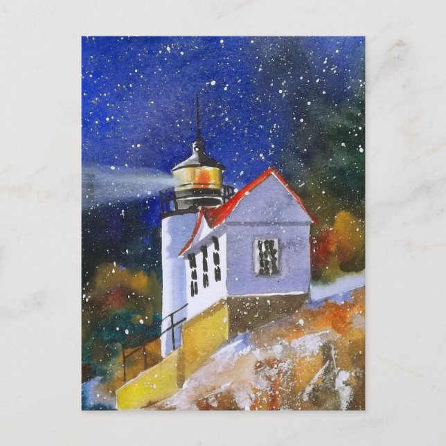 Snowy Maine Lighthouse-vykort Vykort (Framsida)