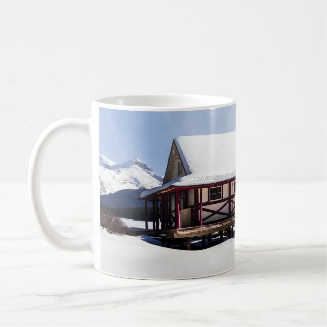 Snowy Maligne Sjö Boat House Kaffemugg (Vänster)