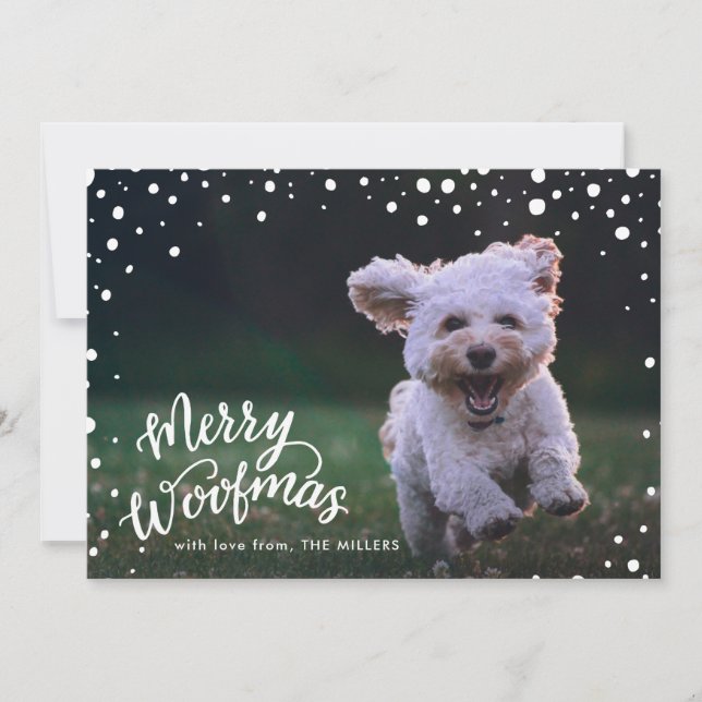 Snowy Merry Woofmas Handlettered | Helgdag Photo Julkort (Framsida)
