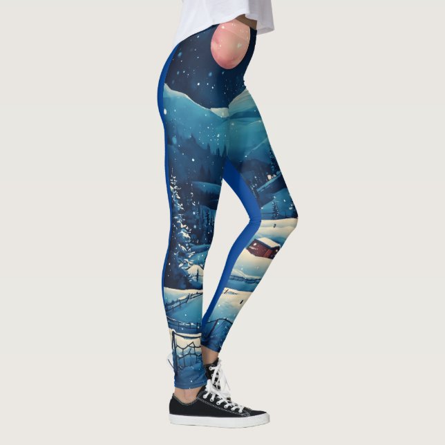 Snowy midnattscen på vintern, utskrift på balk leggings (Höger)