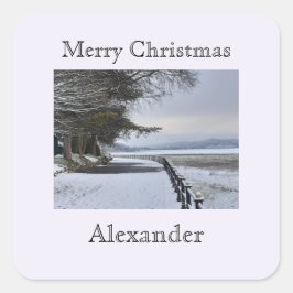 Snowy Morgon Fyrkantigt Klistermärke