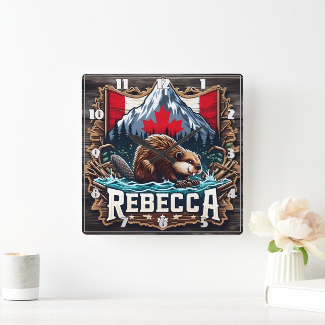 Snowy Mountain, Beaver, kanadensiska Flagga Fyrkantig Klocka (Hem)